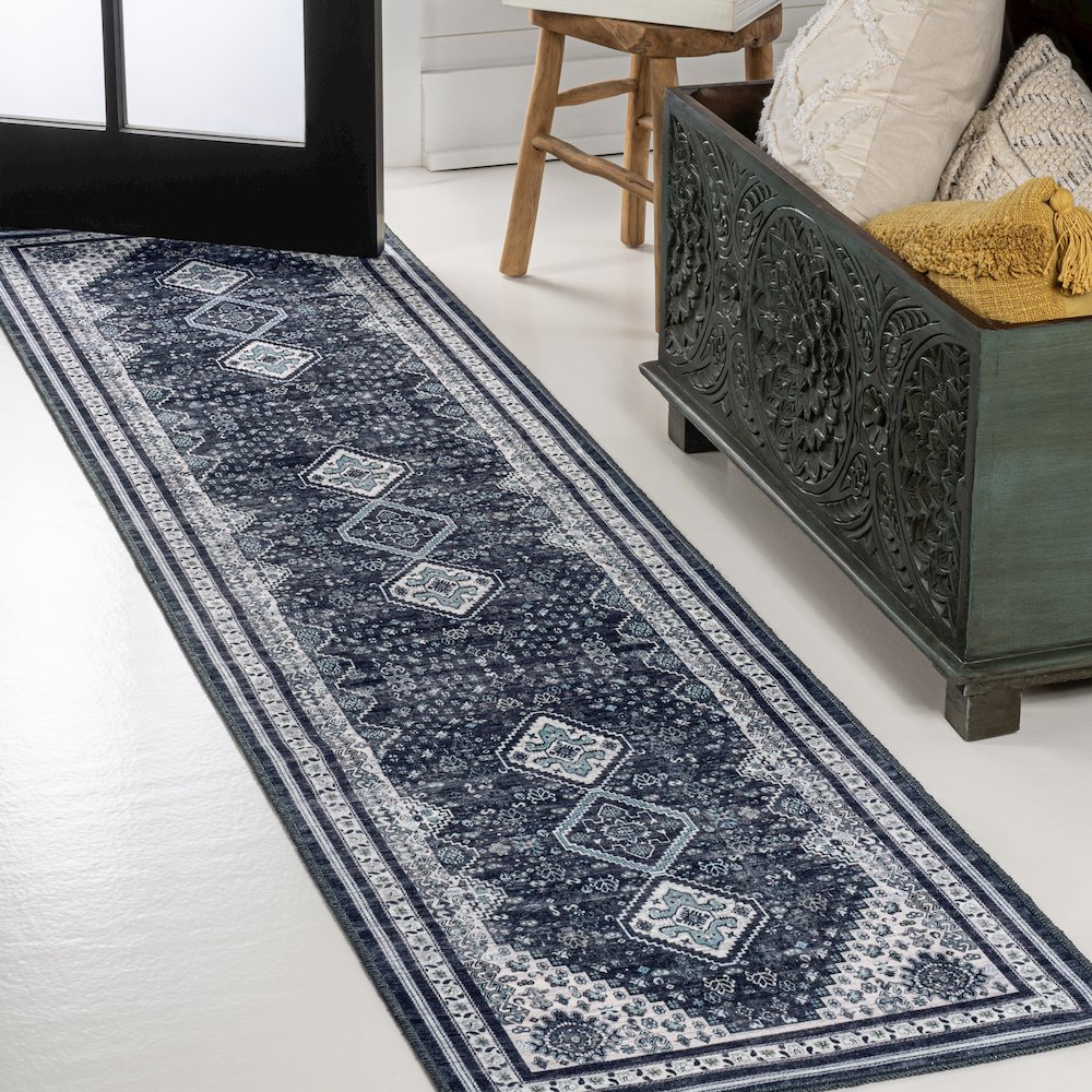 Dalyan Geometric Medallions Machine-Washable Runner Rug. Picture 1
