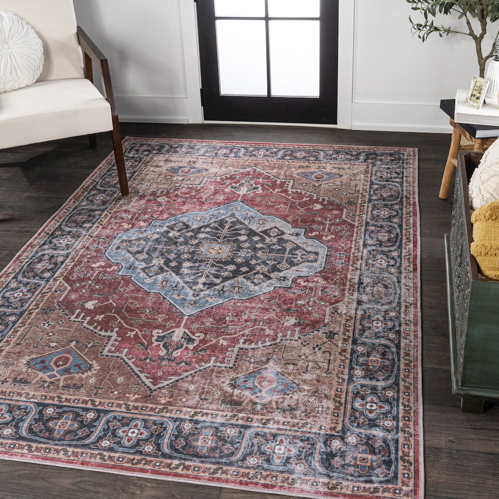 Alacati Ogee Medallion Machine-Washable Area Rug. Picture 1