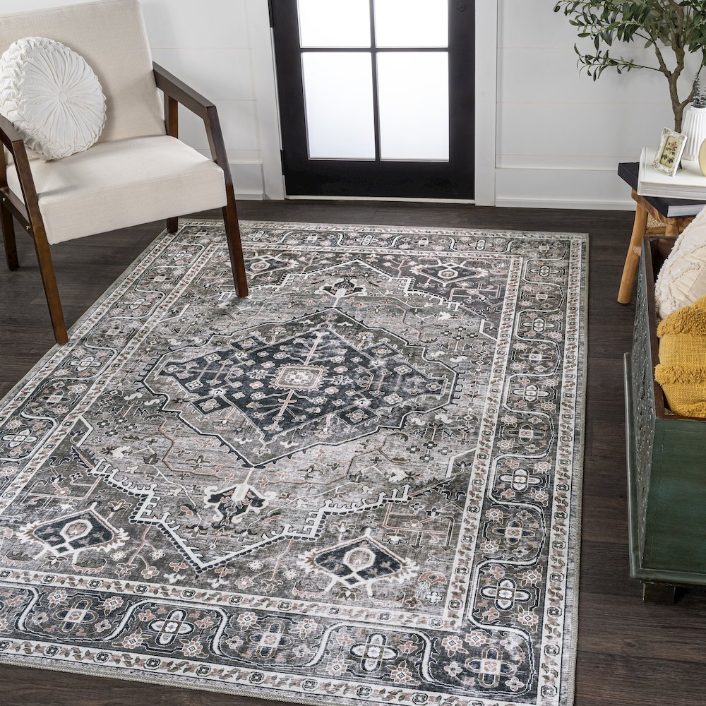 Alacati Ogee Medallion Machine-Washable Area Rug. Picture 1