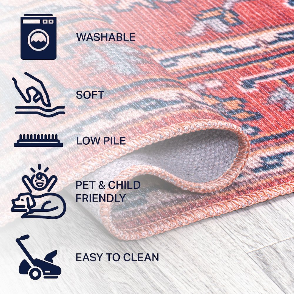 Cirali Ornate Large Medallion Machine-Washable Runner Rug. Picture 5