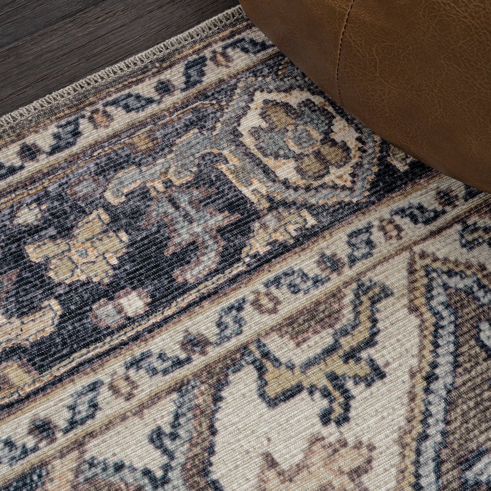 Cirali Ornate Large Medallion Machine-Washable Green/Navy/Cream Runner Rug. Picture 2