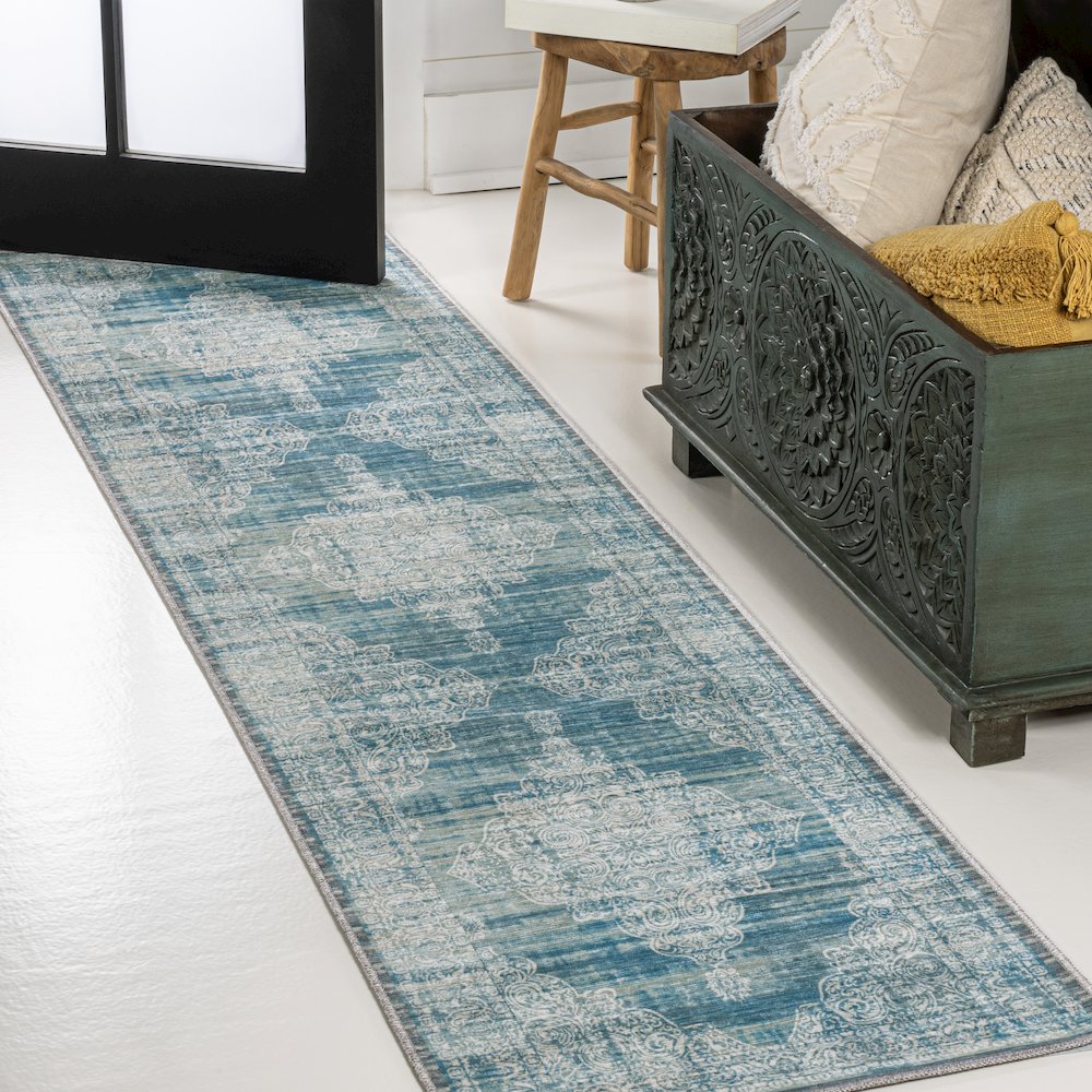 Regis Bohemian Medallion Machine-Washable Runner Rug. Picture 1