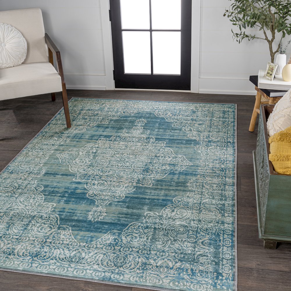 Regis Bohemian Medallion Machine-Washable Area Rug. Picture 1