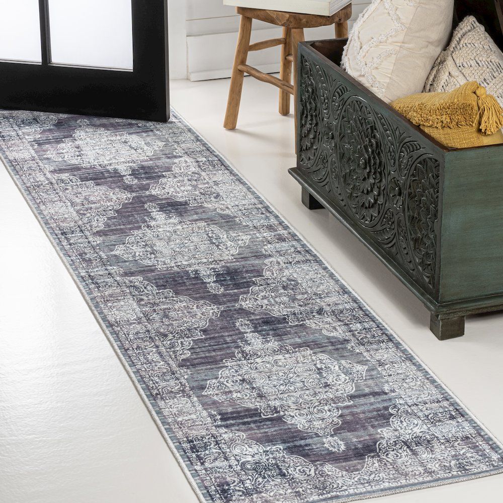 Regis Bohemian Medallion Machine-Washable Runner Rug. Picture 1
