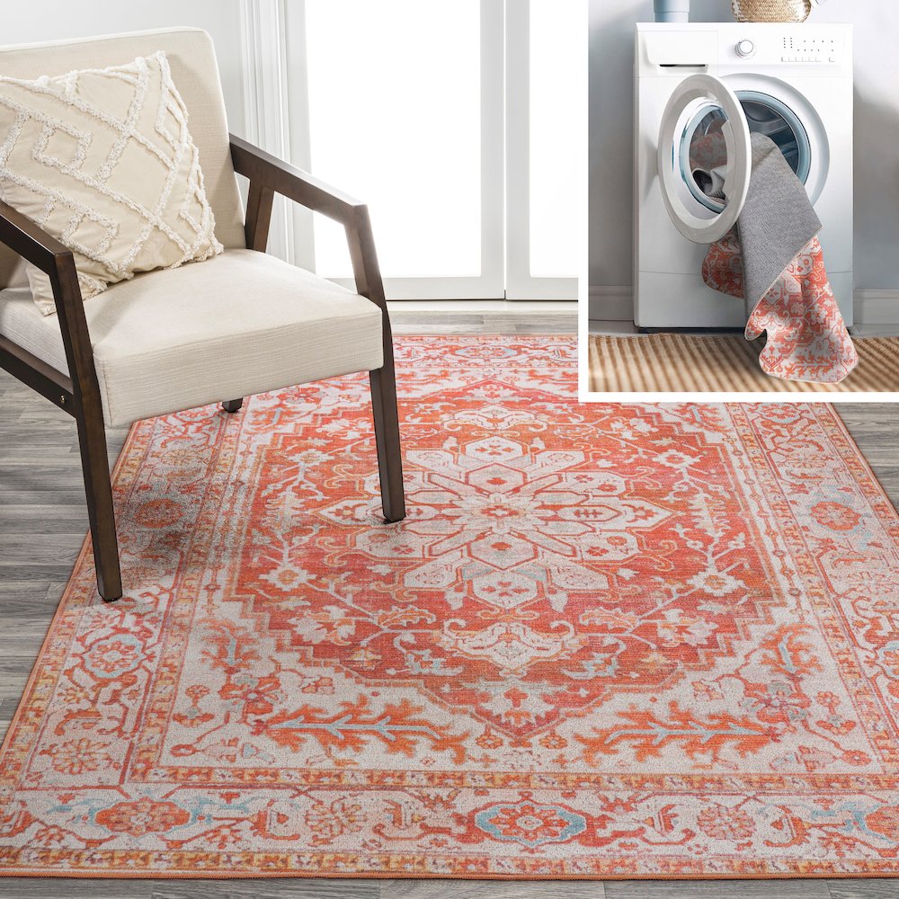 Asa Ornate Medallion Washable Indoor/Outdoor Area Rug. Picture 10