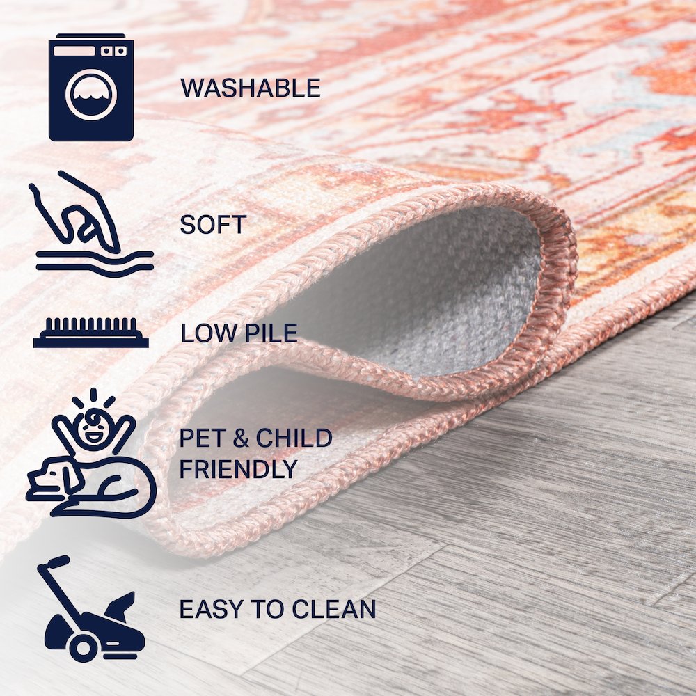 Asa Ornate Medallion Machine-Washable Runner Rug. Picture 5