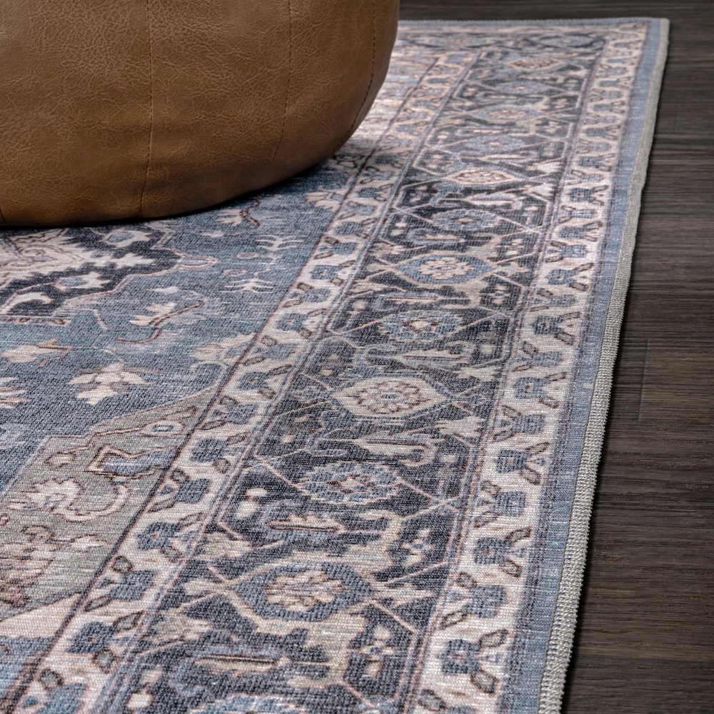 Maris Ornate Medallion Machine-Washable Runner Rug. Picture 3