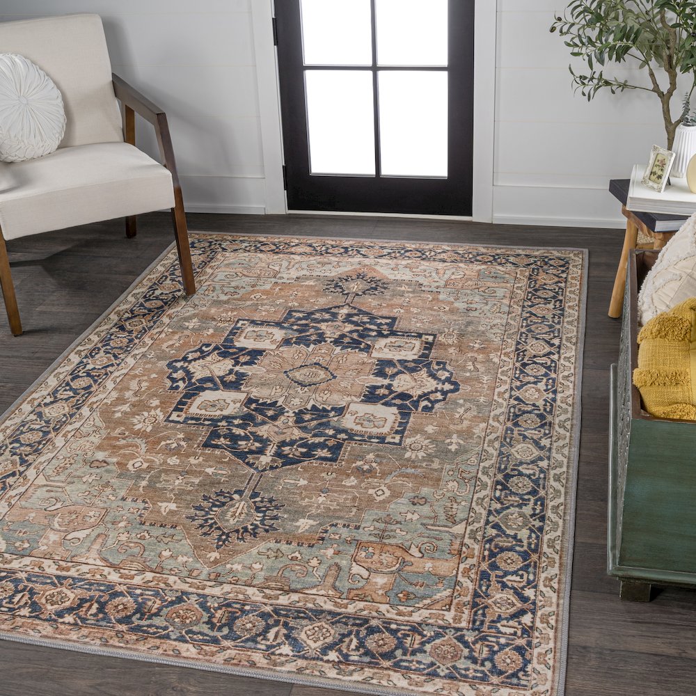 Maris Ornate Medallion Machine-Washable Area Rug. Picture 1