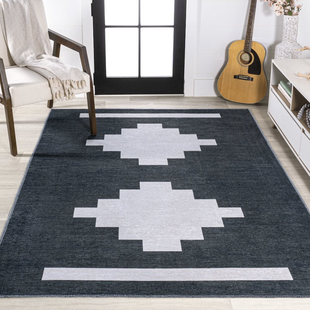 Adriel Geometric Medallion Machine-Washable Area Rug. Picture 1
