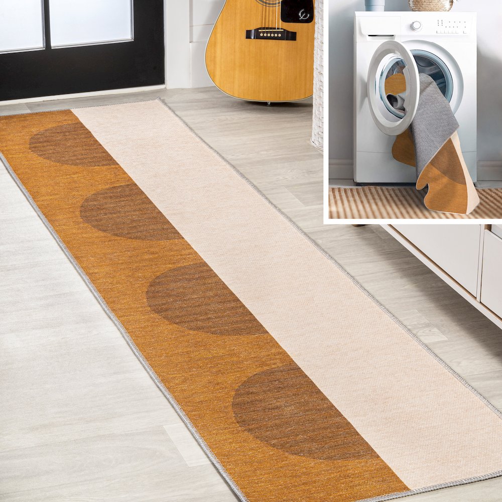 Demie Minimalist Graphic Circle Machine Washable Area Rug. Picture 7