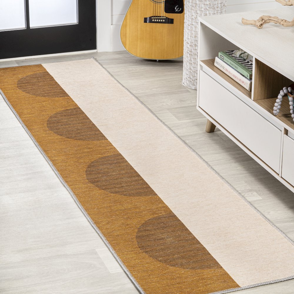 Demie Minimalist Graphic Circle Machine Washable Area Rug. Picture 2