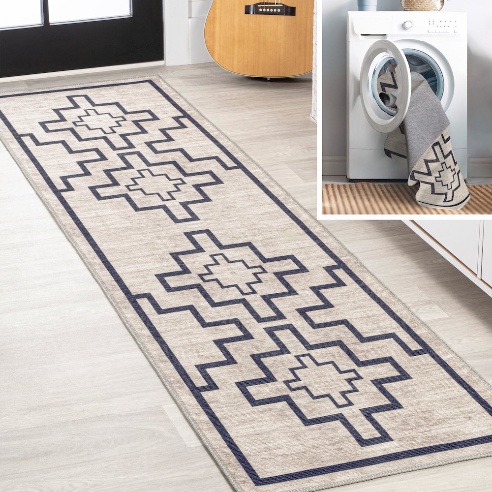 Ashkii Minimalist Medallion Machine Washable Area Rug. Picture 7