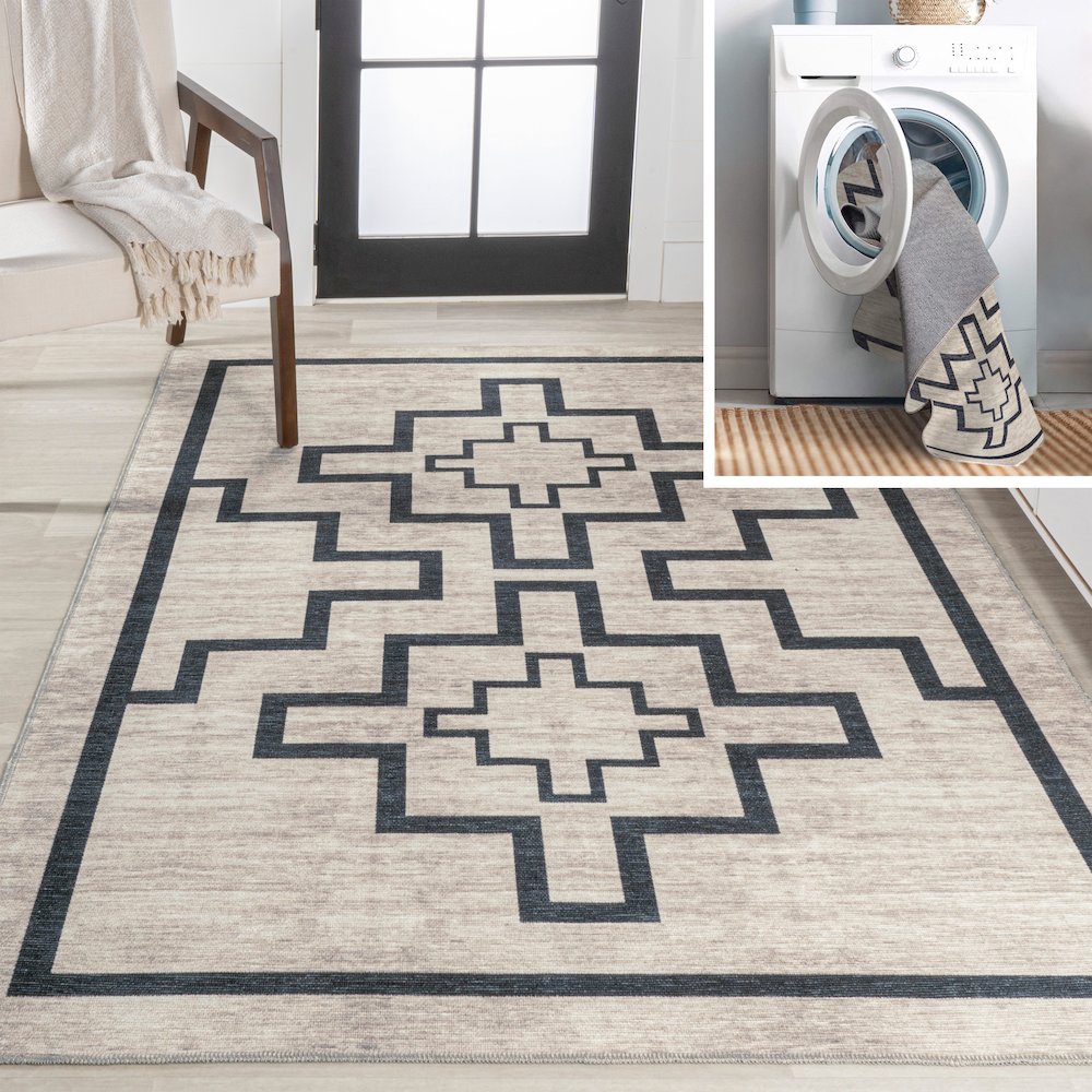 Ashkii Minimalist Medallion Machine Washable Area Rug. Picture 10