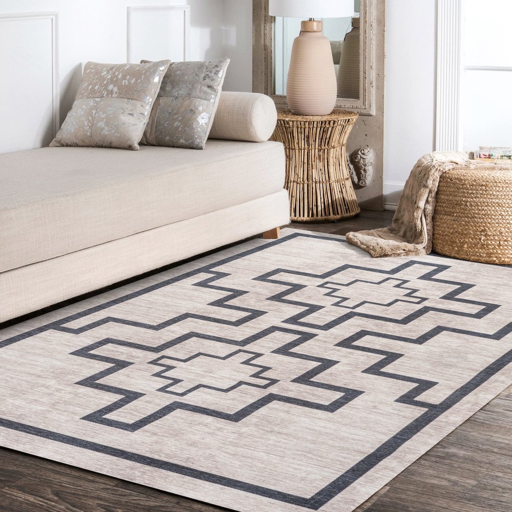 Ashkii Minimalist Medallion Machine Washable Area Rug. Picture 11