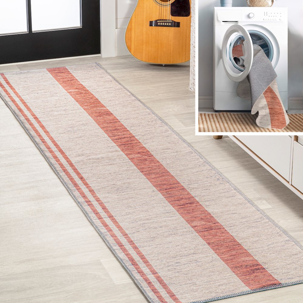 Raita Modern Distressed Stripe Machine Washable Area Rug. Picture 7
