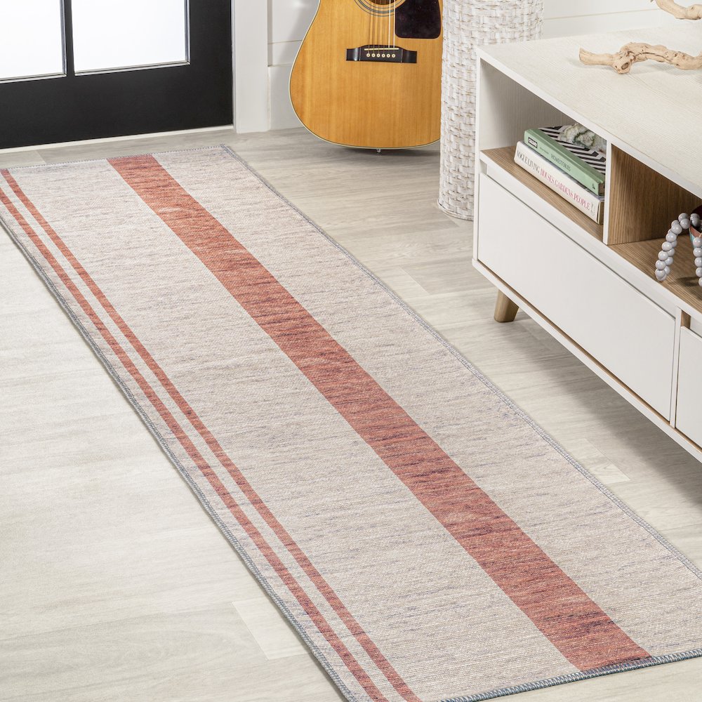 Raita Modern Distressed Stripe Machine Washable Area Rug. Picture 2