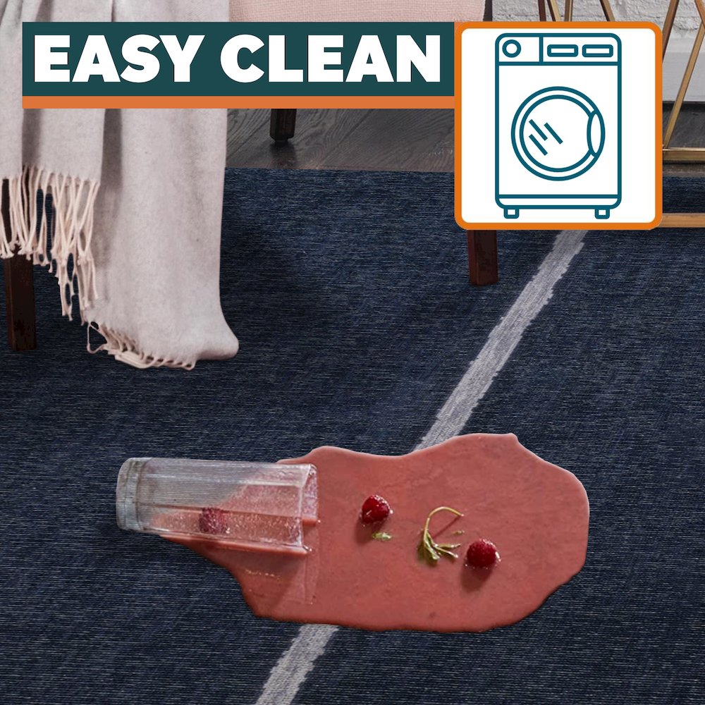 Linja Solid Centre Stripe Machine Washable Area Rug. Picture 13