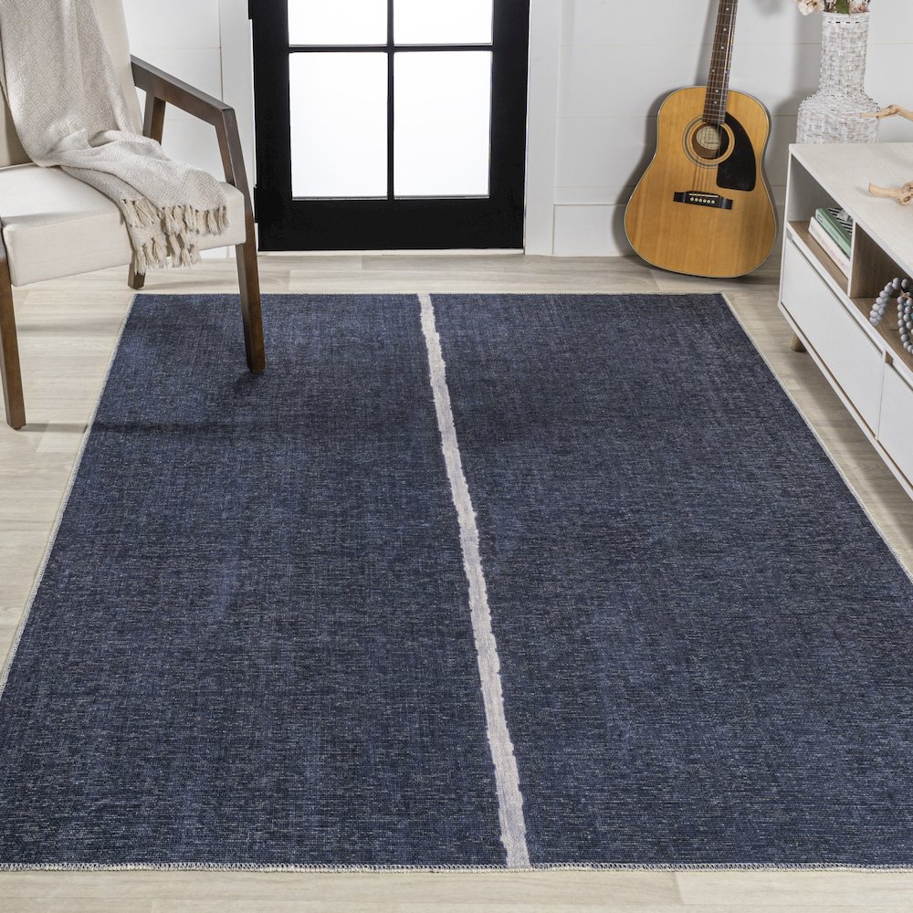 Linja Solid Centre Stripe Machine Washable Area Rug. Picture 4