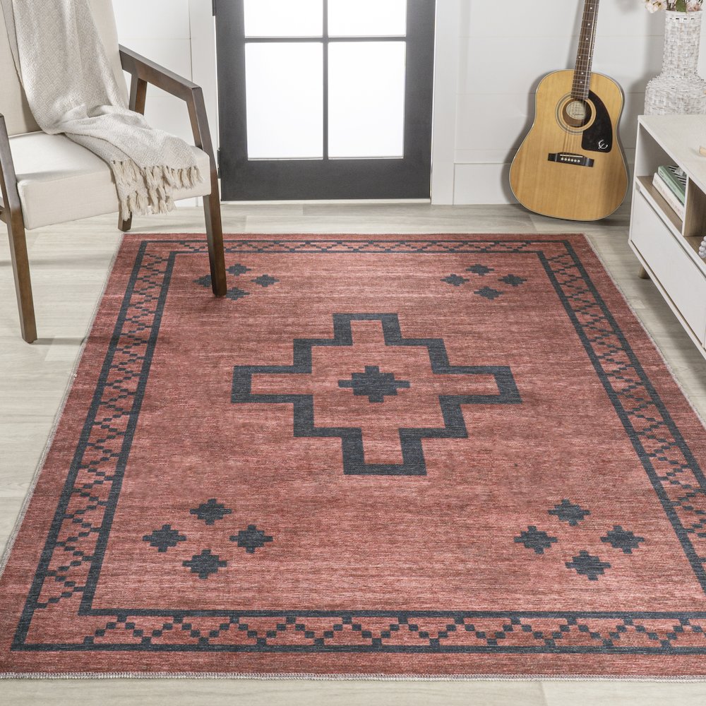 Korsa Geometric Medallion Machine Washable Area Rug. Picture 4