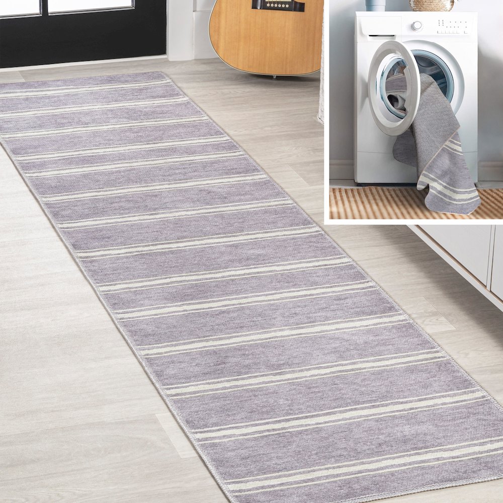 Bande Distressed Ticking Stripe Machine Washable Area Rug. Picture 7