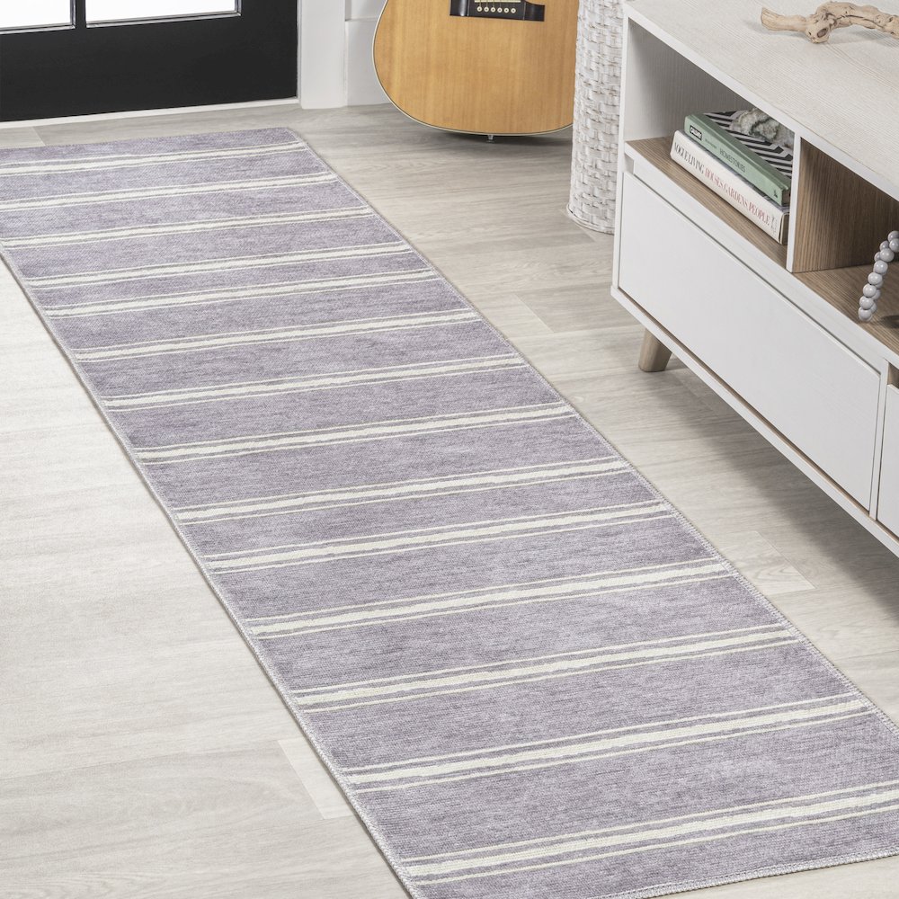 Bande Distressed Ticking Stripe Machine Washable Area Rug. Picture 2