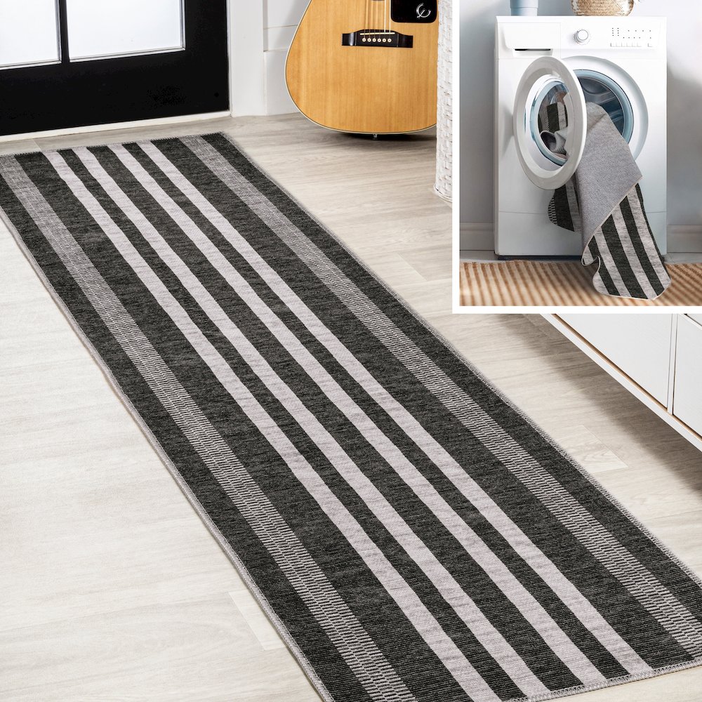 Vichy Geometric Striped Machine Washable Area Rug. Picture 7