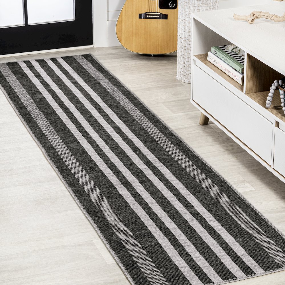 Vichy Geometric Striped Machine Washable Area Rug. Picture 2