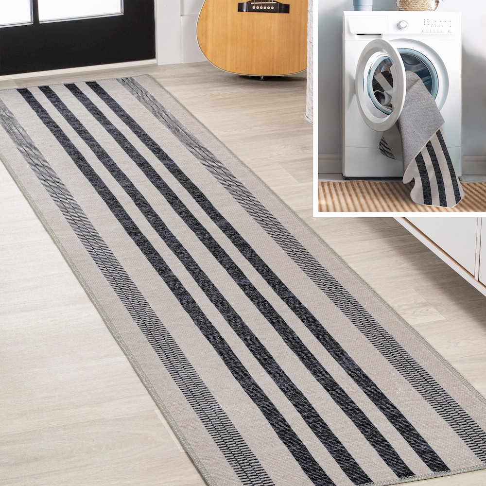 Vichy Geometric Striped Machine Washable Area Rug. Picture 7