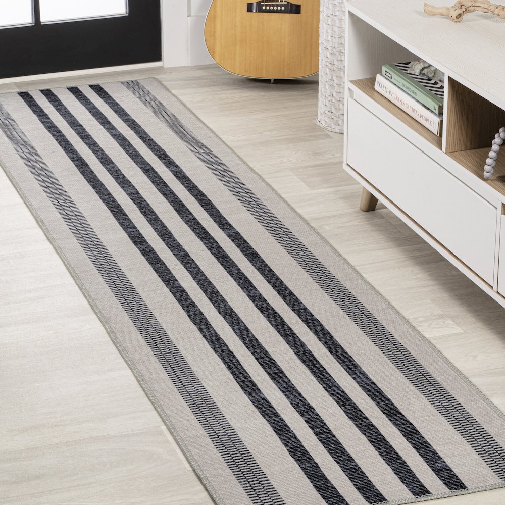 Vichy Geometric Striped Machine Washable Area Rug. Picture 2