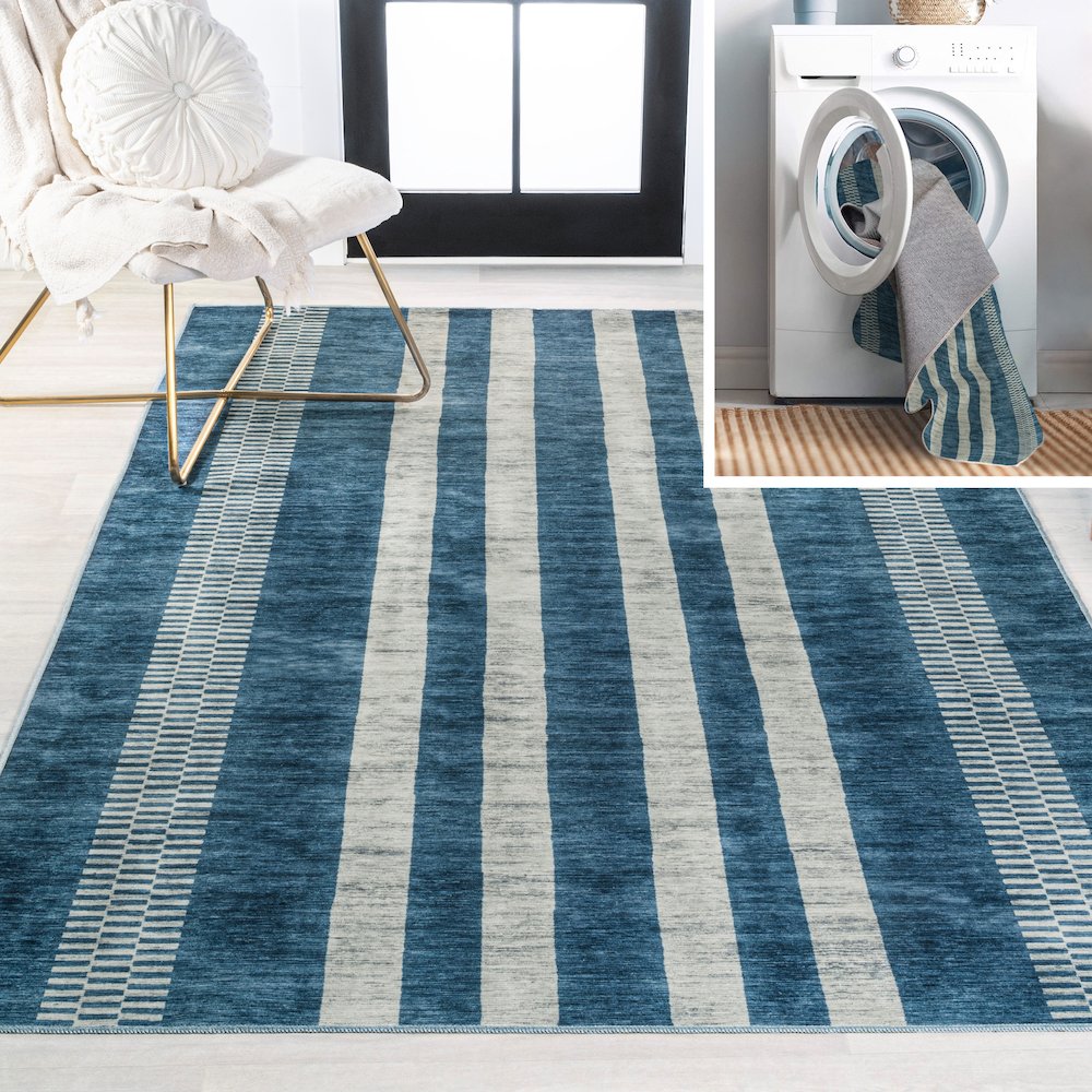 Vichy Geometric Striped Machine-Washable Area Rug. Picture 8