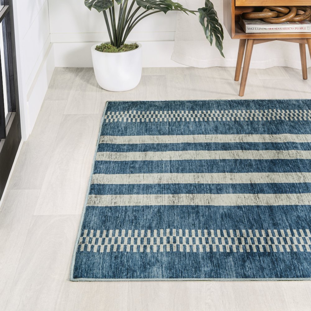 Vichy Geometric Striped Machine-Washable Area Rug. Picture 1