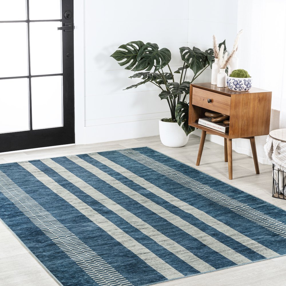 Vichy Geometric Striped Machine-Washable Area Rug. Picture 3