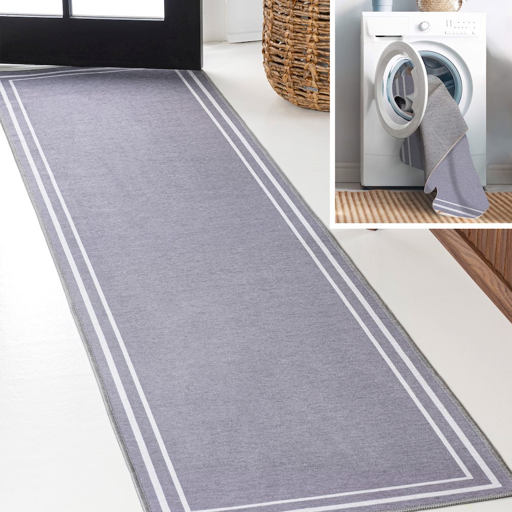 Sloane Classic 2-Stripe Border Washable Area Rug. Picture 1