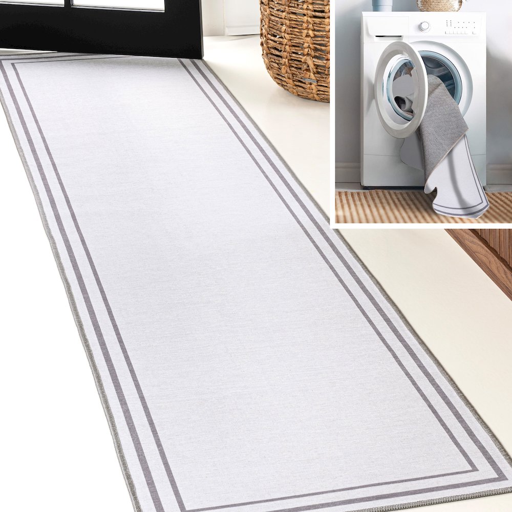 Sloane Classic 2-Stripe Border Washable Area Rug. Picture 1