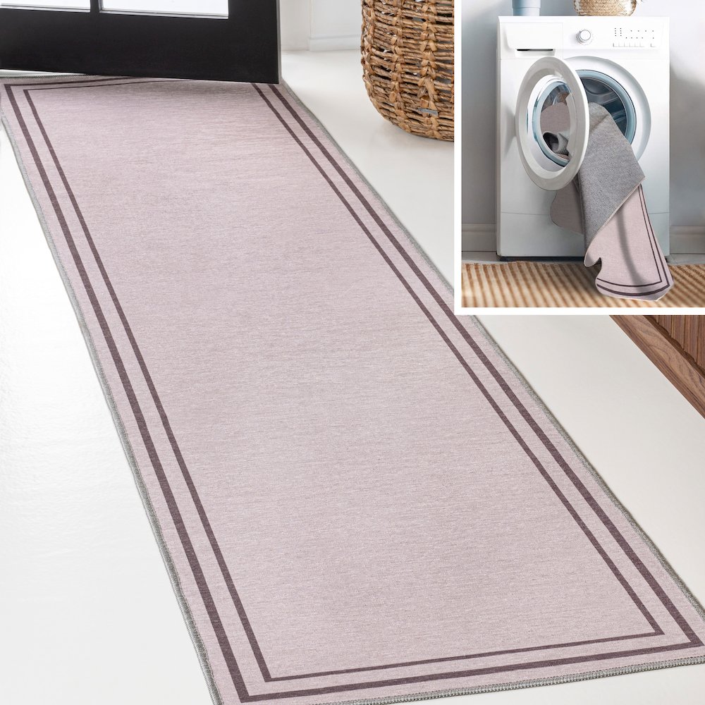 Sloane Classic 2-Stripe Border Washable Area Rug. Picture 1
