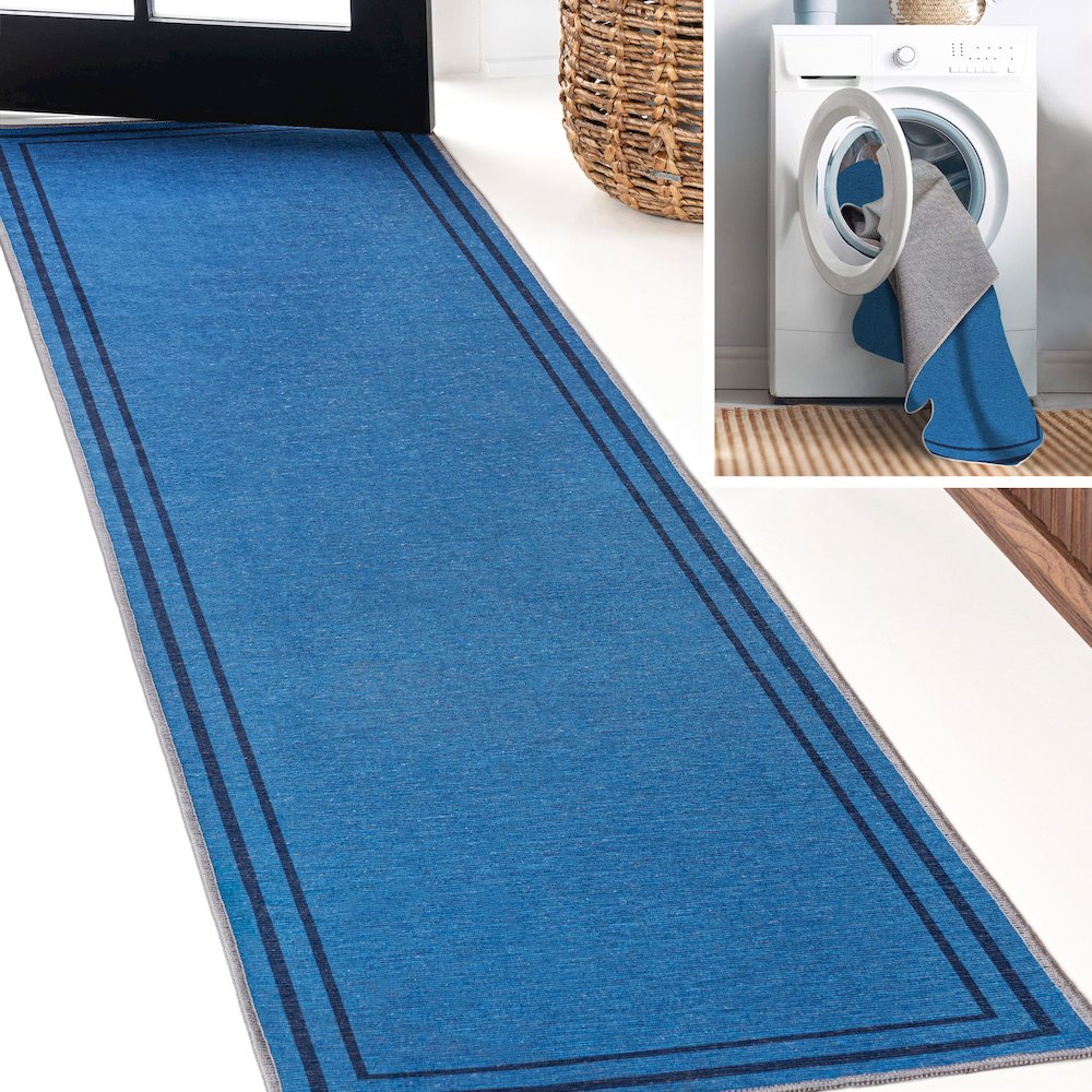 Sloane Classic 2-Stripe Border Washable Area Rug. Picture 1