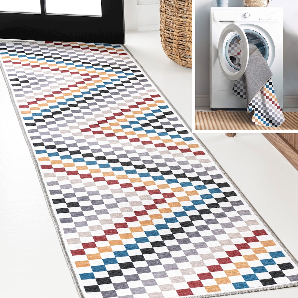 Sloane Classic 2-Stripe Border Washable Area Rug. Picture 1