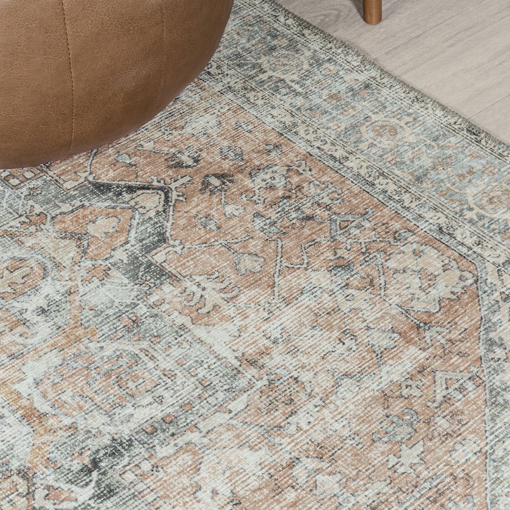 Armae Distressed Medallion Chenille Machine-Washable Area Rug. Picture 5