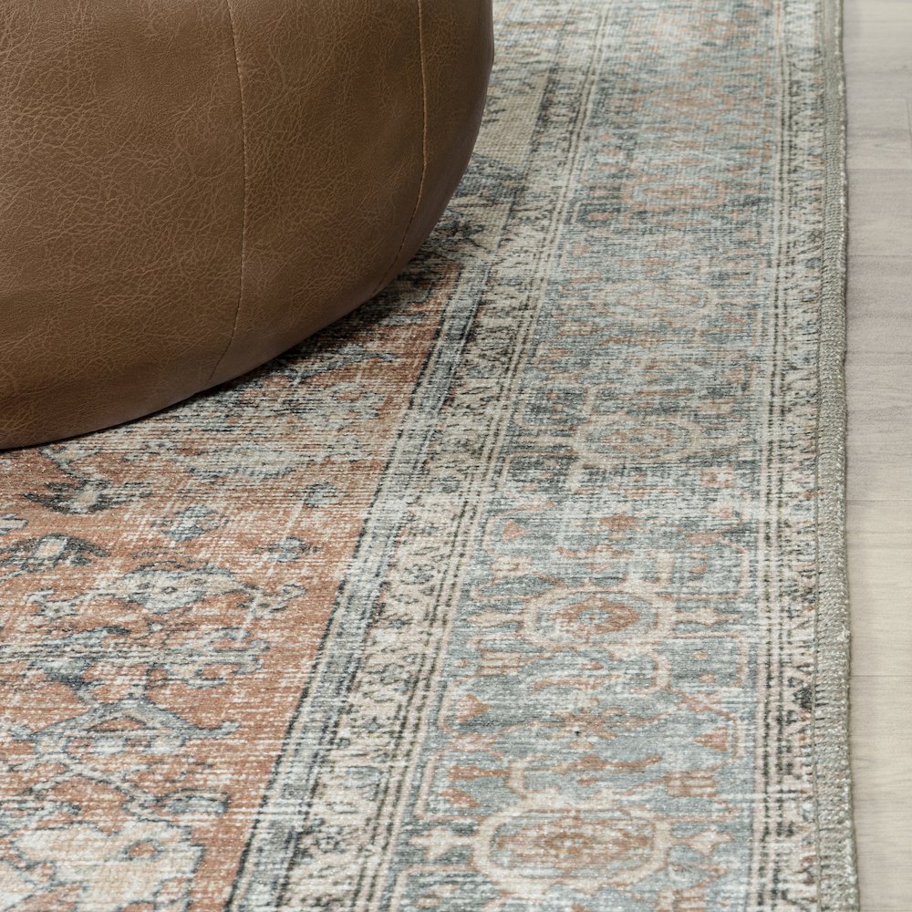 Armae Distressed Medallion Chenille Machine-Washable Area Rug. Picture 6