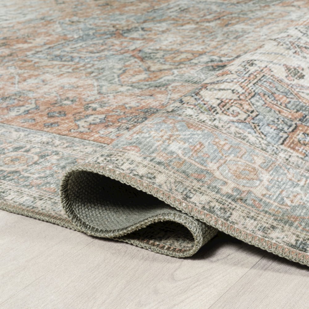 Armae Distressed Medallion Chenille Machine-Washable Area Rug. Picture 7