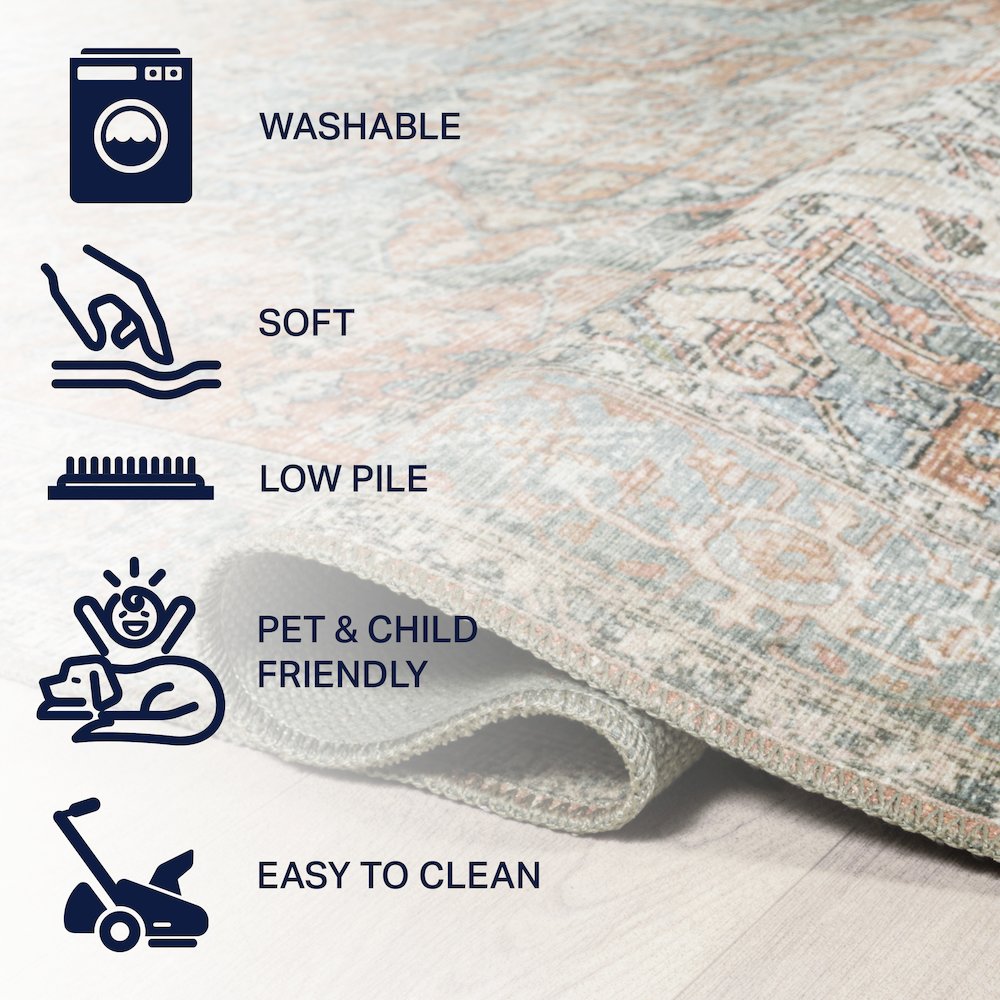 Armae Distressed Medallion Chenille Machine-Washable Runner Rug. Picture 6