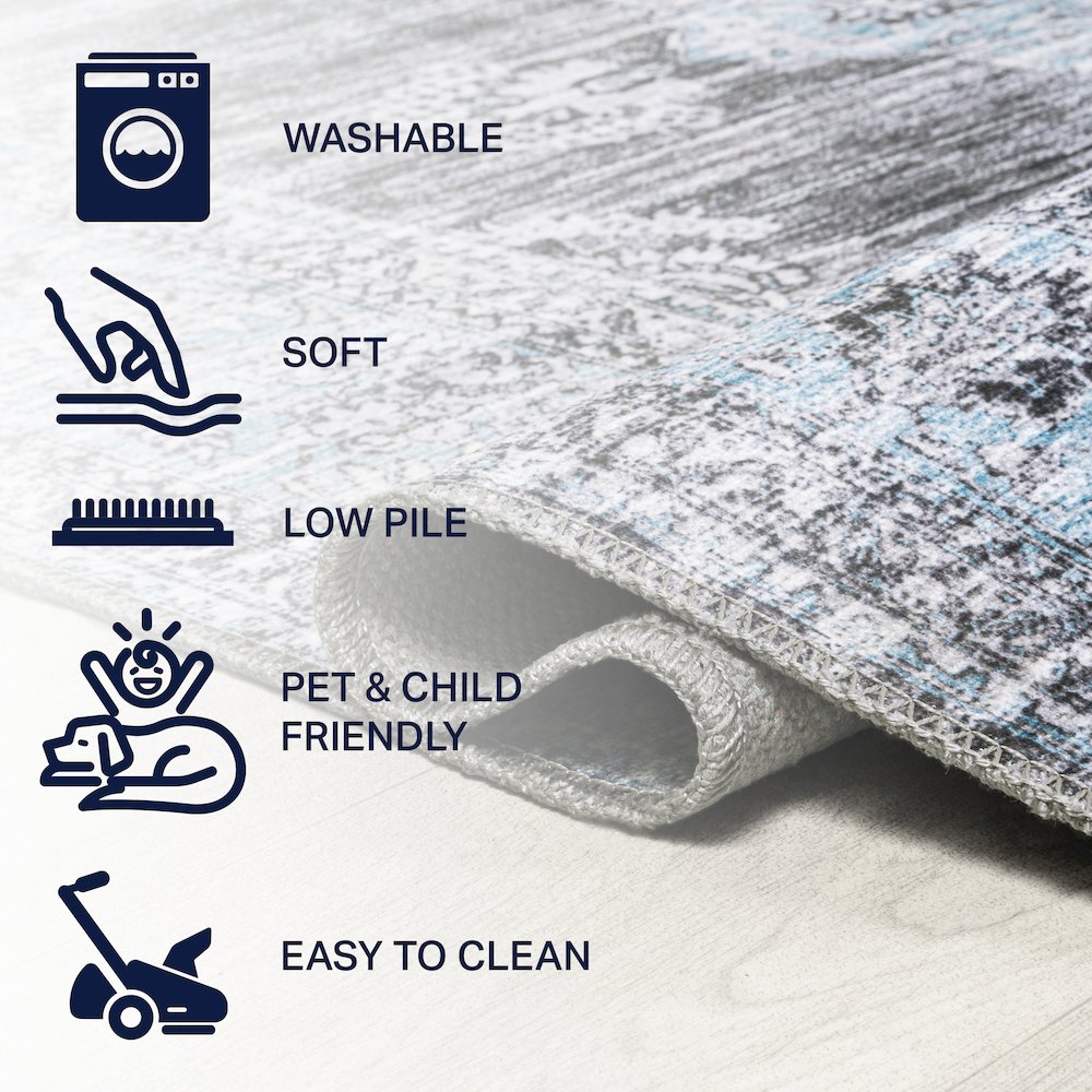 Bausch Bohemian Distressed Chenille Machine-Washable Runner Rug. Picture 6