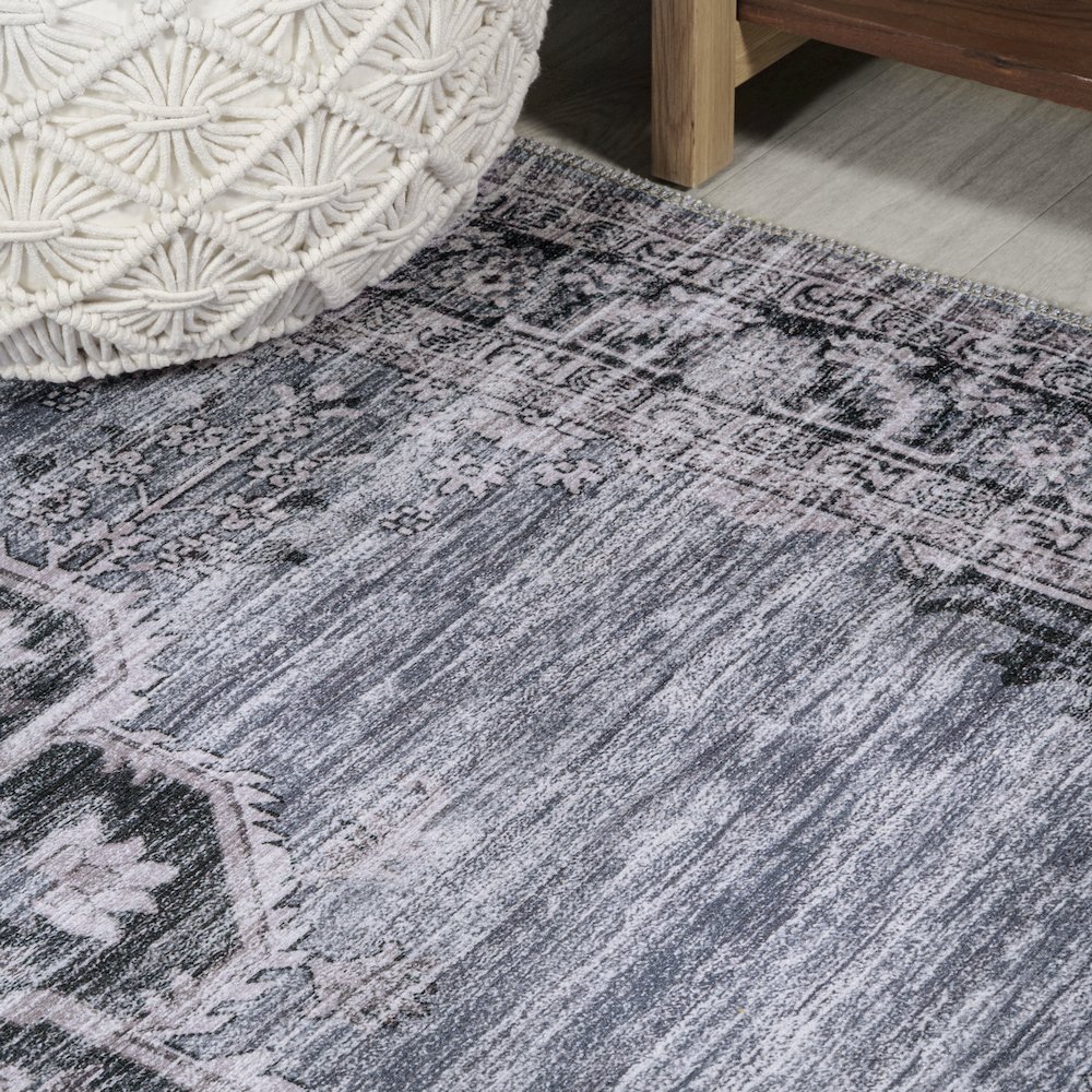Wincer Chenille Cottage Medallion Machine-Washable Area Rug. Picture 5