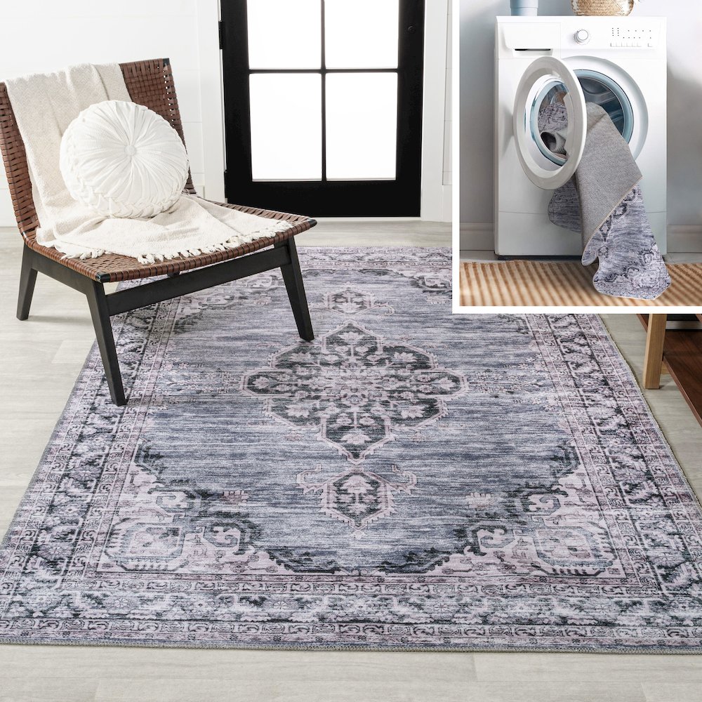 Wincer Chenille Cottage Medallion Machine-Washable Area Rug. Picture 8