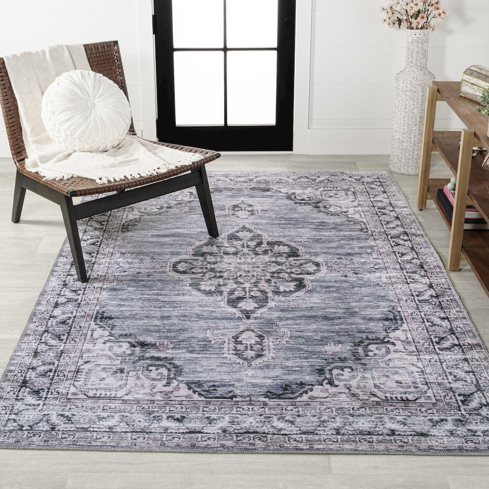 Wincer Chenille Cottage Medallion Machine-Washable Area Rug. Picture 2