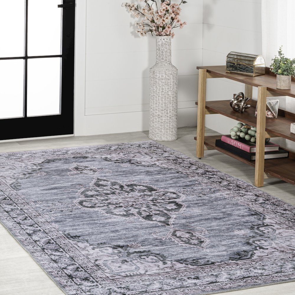 Wincer Chenille Cottage Medallion Machine-Washable Area Rug. Picture 3