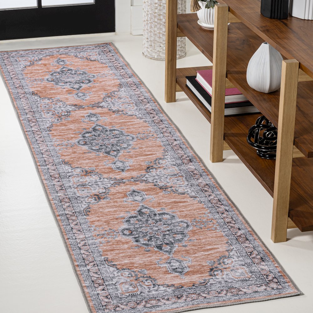 Wincer Chenille Cottage Medallion Machine-Washable Runner Rug. Picture 1