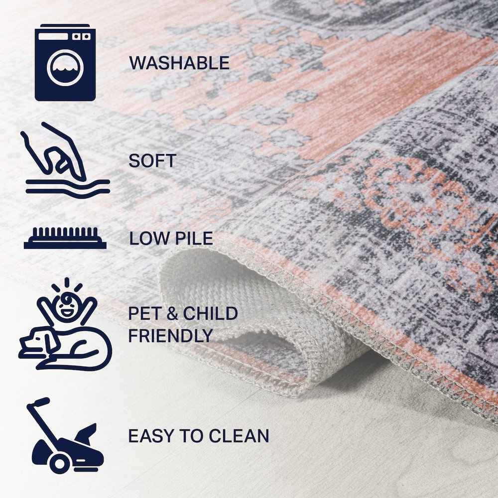 Wincer Chenille Cottage Medallion Machine-Washable Runner Rug. Picture 6