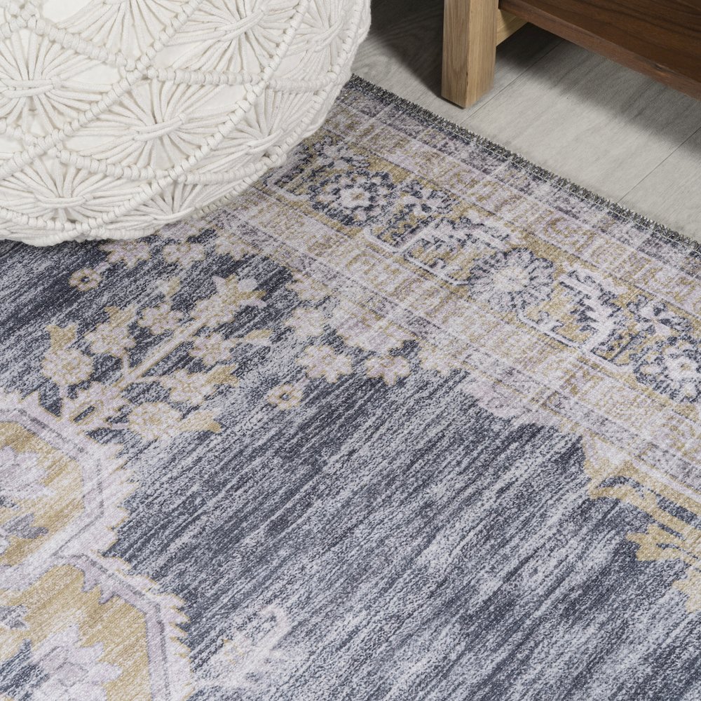 Wincer Chenille Cottage Medallion Machine-Washable Area Rug. Picture 5