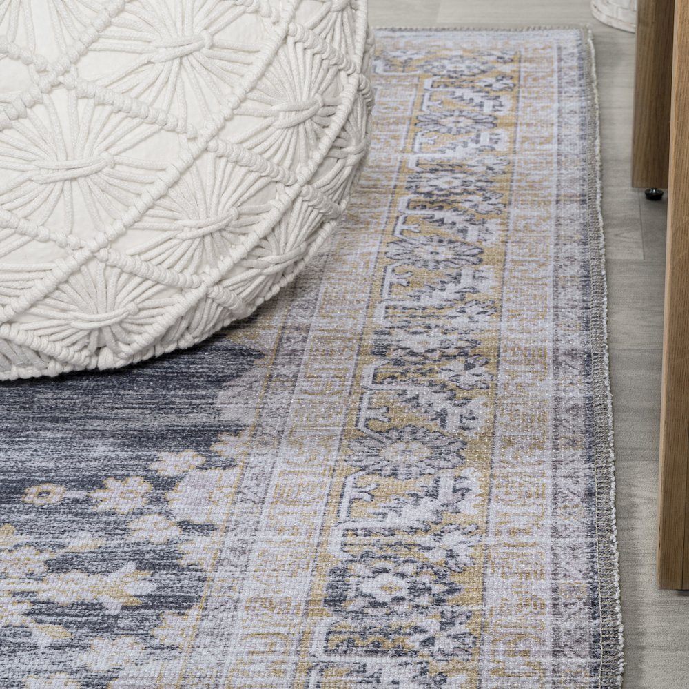 Wincer Chenille Cottage Medallion Machine-Washable Area Rug. Picture 6